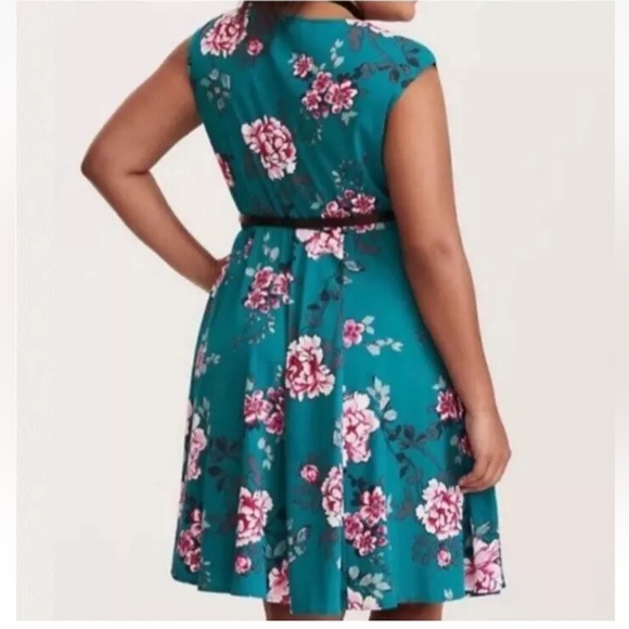Torrid Boho Teal Floral Mini Challis Dress Sweetheart Neck Elastic Waist Plus Sz - Picture 3 of 13